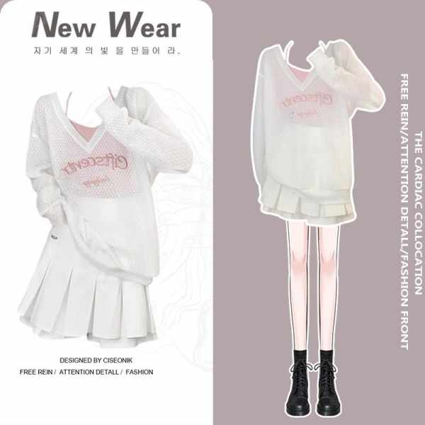 ピンク/キャミソール+ホワイト/Tシャツ+ホワイト/スカート